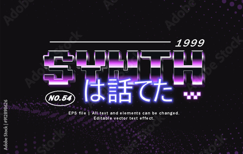3D synth wave text effect. editable text style with sci-fi and neon glow light theme