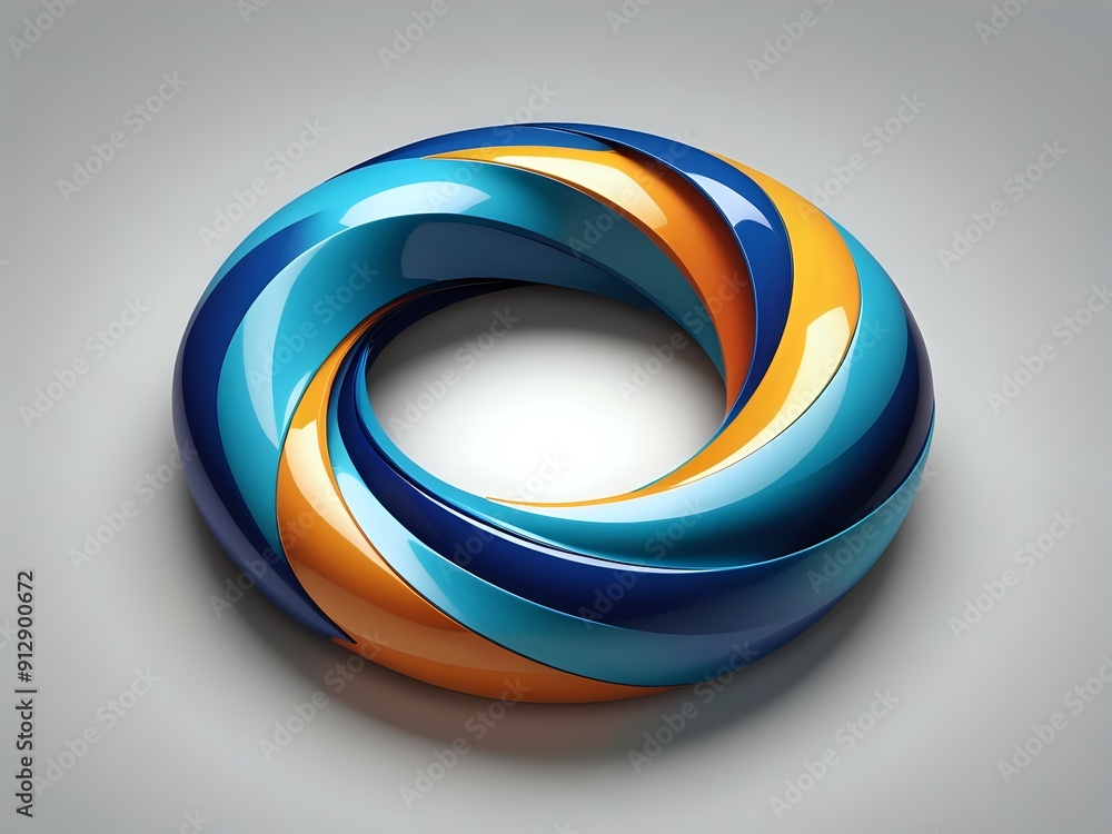 Abstract 3D design with a blue, teal, and orange circular shape on a white background. Abstract 3D design with a blue, teal, and orange circular shape on a white background.