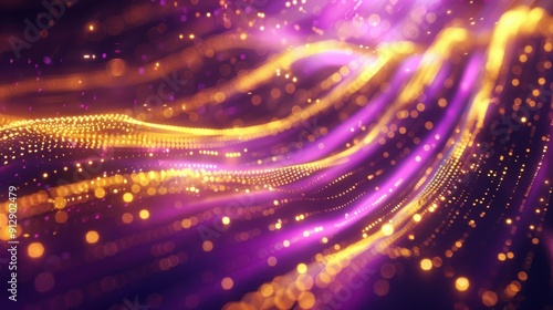 Abstract futuristic background with gold and blue glowing neon moving high speed wave lines and bokeh lights. Visualization of sound waves. Data transfer. Fantastic wallpaper gen by AI