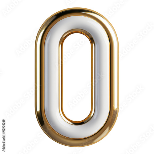 White Symbol with Gold Thin Vertical Straps Number 0 Isolated on Transparent or White Background, PNG