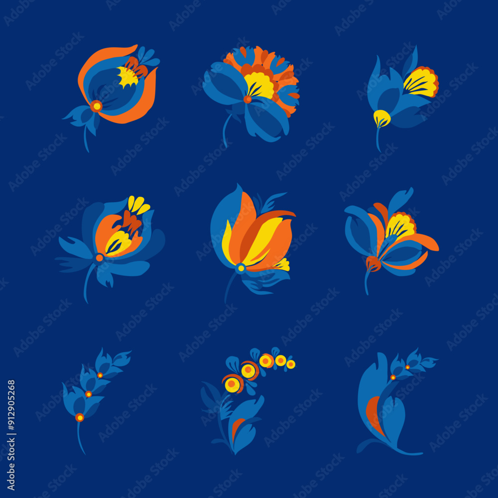 Fototapeta premium Beautiful stylized floral ornament. Flower symbol in yellow and blue colors.