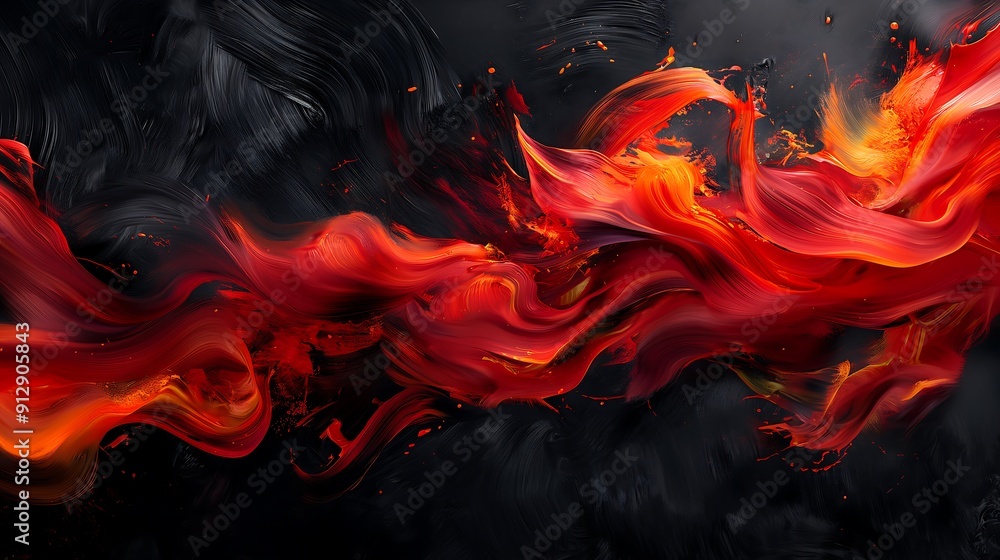 Fototapeta premium Abstract fiery inferno with swirling red smoke on black background