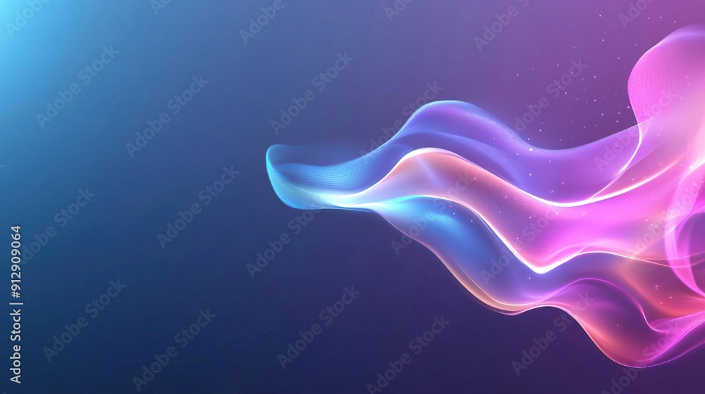 Obraz premium Abstract blue and pink glowing wave on dark background.