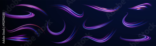 light road in the form of a swirl, neon color. Trendy geometric neon collage for speed movement. Abstract technology light lines background 3d.