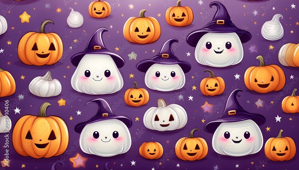 Cute Halloween wallpaper with Pumpkins and Ghosts Cute Halloween wallpaper with Pumpkins and Ghosts