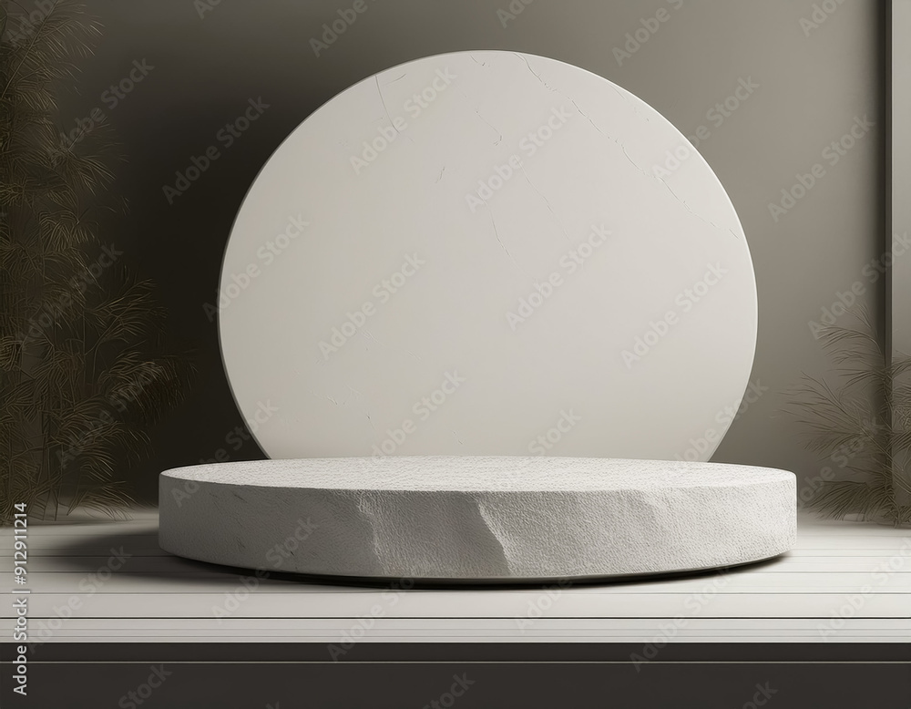 White Stone Rough Plate Object Display Podium with Circle 3D Rendering for Product Showcase White Stone Rough Plate Object Display Podium with Circle 3D Rendering for Product Showcase