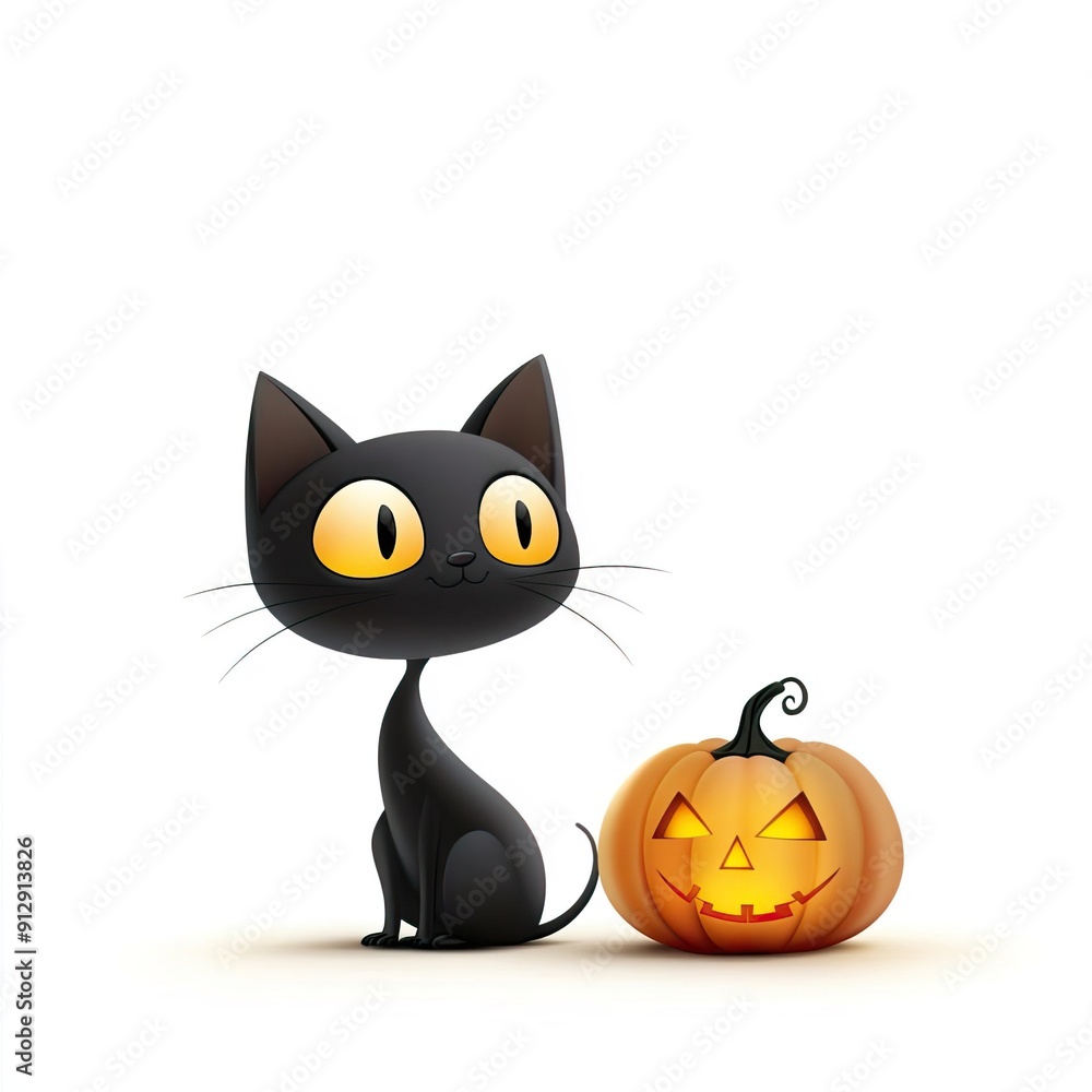 Cute black cat sitting on a jack-o'-lantern. Cute black cat sitting on a jack-o'-lantern.