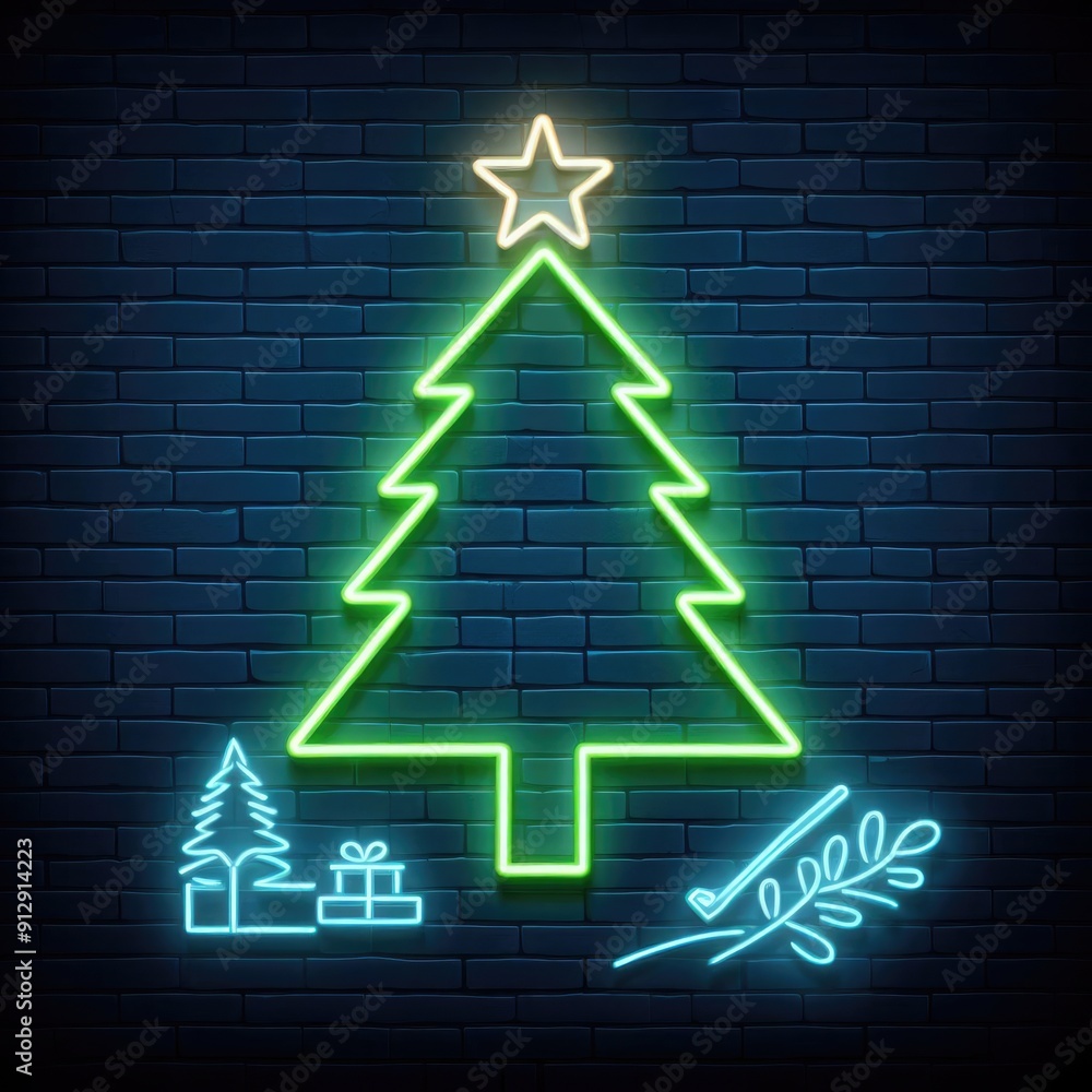 Vector realistic isolate neon sign of Christmas Tree for template decoration on the wall background Vector realistic isolate neon sign of Christmas Tree for template decoration on the wall background