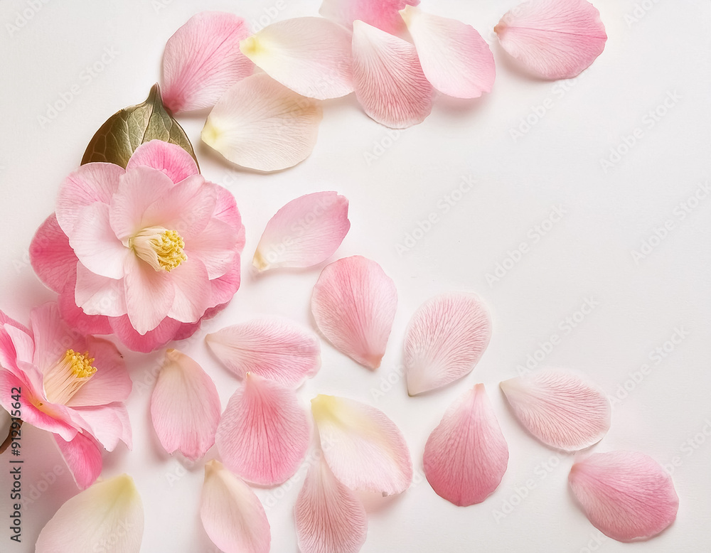 Vibrant Camellia Petals Stunning Beauty on White Background Vibrant Camellia Petals Stunning Beauty on White Background