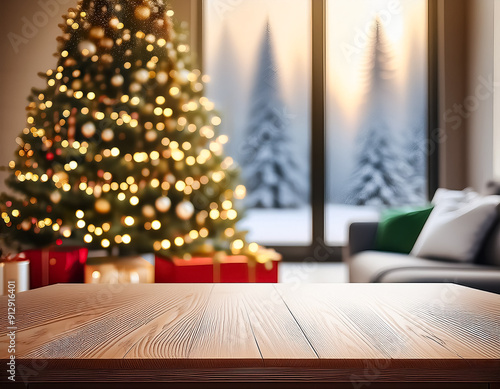 Cozy Christmas Vibes Abstract Warm Living Room Decor on Blank White Table