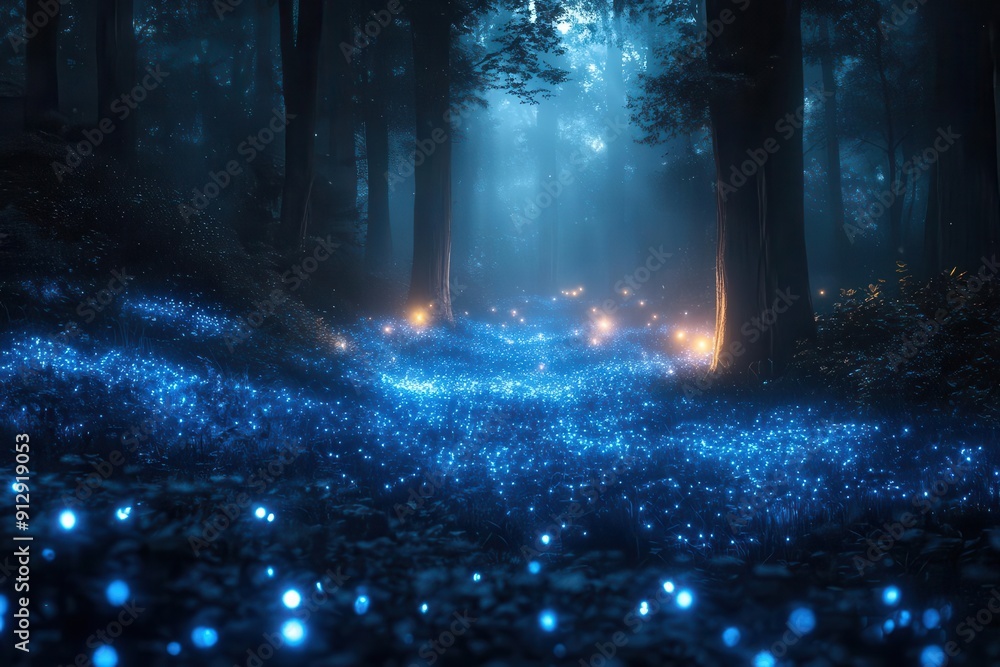 bioluminescent forest glade with glowing leaves and ethereal mist symbolizing ecofriendly technology and sustainable living bioluminescent forest glade with glowing leaves and ethereal mist symbolizing ecofriendly technology and sustainable living