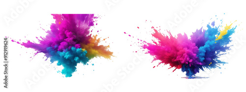 Multicolor powder explosion on White background. Colored cloud. Colorful dust explode. Paint Holi. colorful rainbow Holi paint color powder explosion with bright colors isolated white background. 