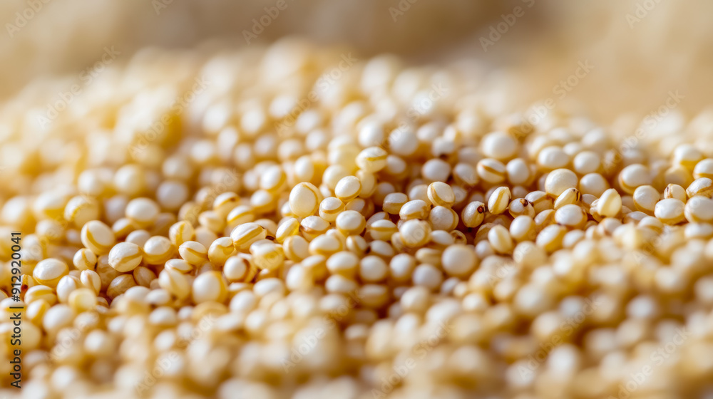Close-up of raw quinoa grains showing texture, representing healthy eating and nutrition concepts Close-up of raw quinoa grains showing texture, representing healthy eating and nutrition concepts