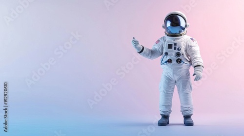 Astronaut pointing finger up, space exploration concept. photo