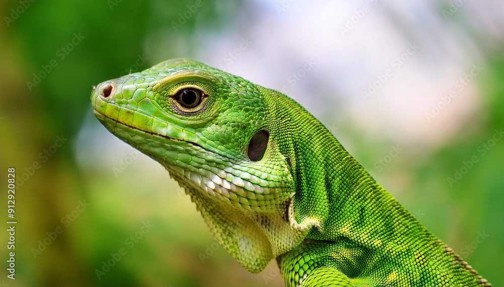 Fototapeta premium Green lizard. Animal and zoo concept. Exotic creature.