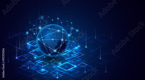 Global connection network background. World map. High-speed internet technology concept or fast wireless data transmission. modern internet network connection technology background	