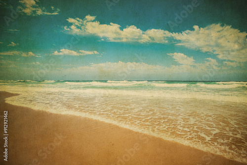 Fototapeta Naklejka Na Ścianę i Meble -  Vintage image of sandy beach landscape. Holiday summer beach background..