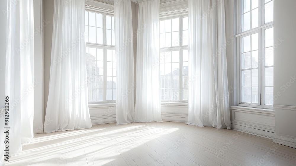 Bright room with sheer white curtains and a spacious window Bright room with sheer white curtains and a spacious window