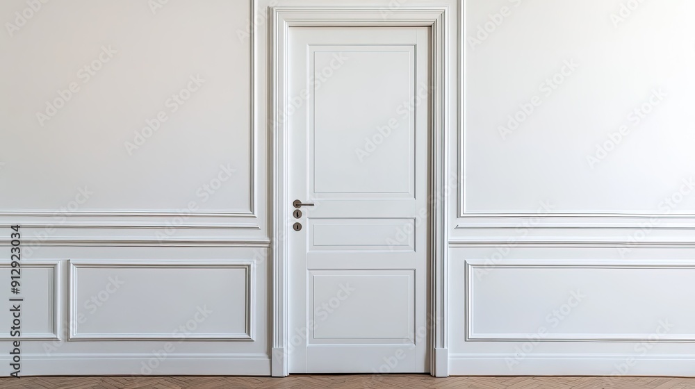 Classic white door with a smooth finish and minimalistic hardware Classic white door with a smooth finish and minimalistic hardware