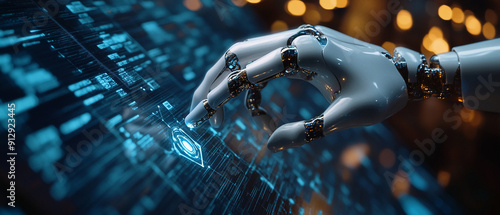 Closeup hand using computer orchestrating AI workflows artificial intelligence