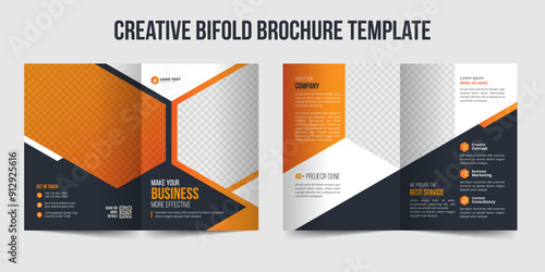 Creative Bi Fold Brochure Magazine Design Template for Company, Corporate, Business, Advertising, Marketing, Agency. Business bi-fold brochure Template.