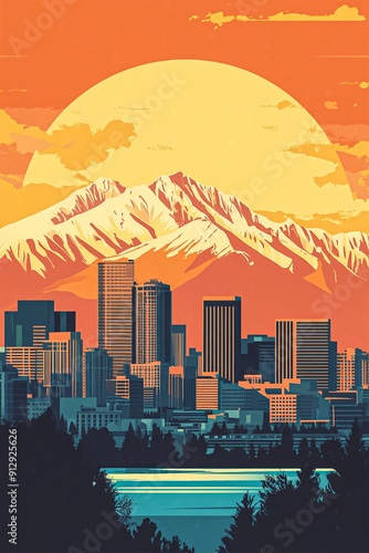 A retro poster of Salt Lake City, Utah. Vector illustration skyline.