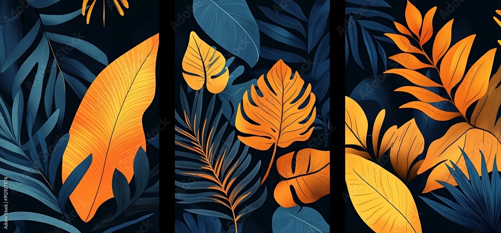 A three-panel botanical artwork A three-panel botanical artwork