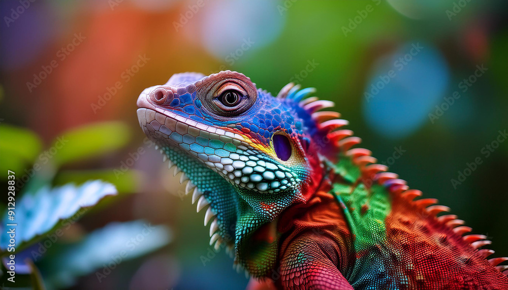 Obraz premium Colorful lizard. Animal and zoo concept. Exotic creature.
