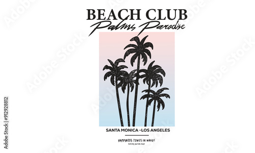 Palm beach paradise club artwork. Sunshine paradise graphic print design. Enjoy beach life. Summer vibes artwork. Surf club design. Big wave artwork. Santa monica . Enjoy beach life.