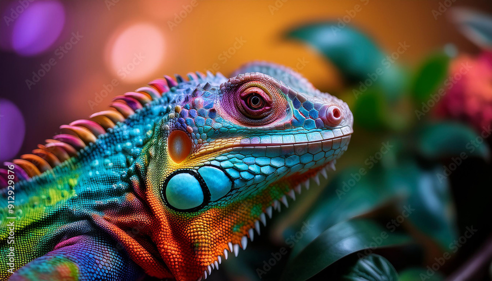 Fototapeta premium Colorful lizard. Animal and zoo concept. Exotic creature.