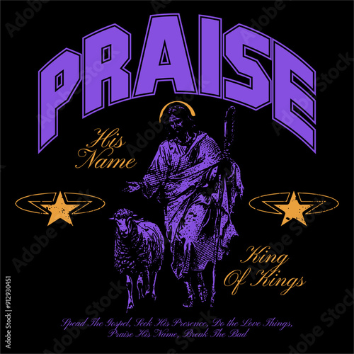 Praise His Name streetwear graphic t shirt for clothing, Christian vector t shirt design, brutalism illustration