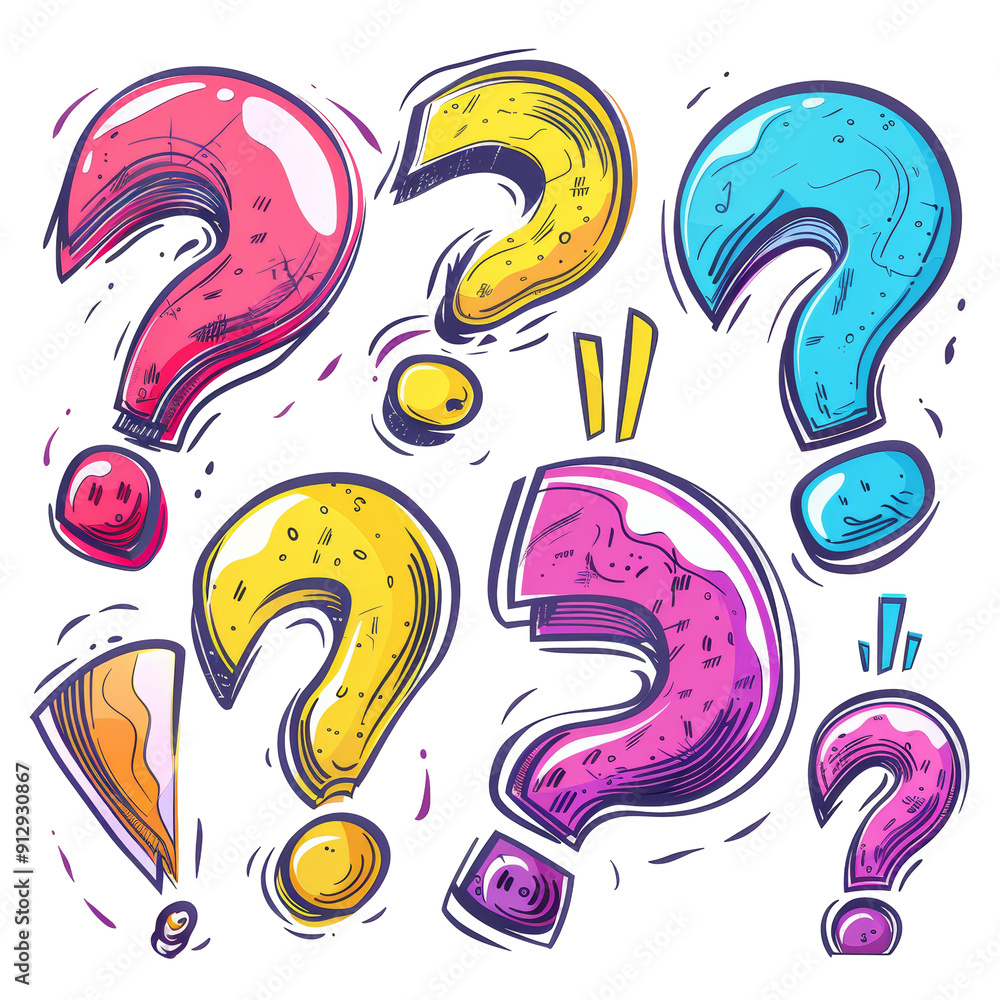 Naklejka premium Set of Exclamation and Question Mark Symbol Clipart Isolated on Transparent or White Background, PNG