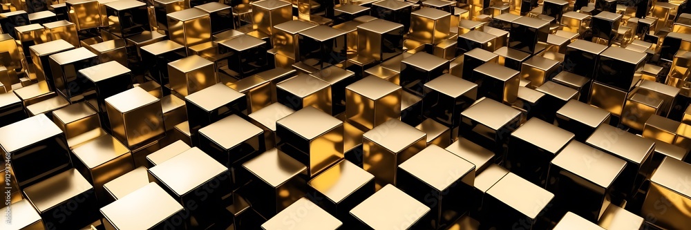 Elegant 3D golden cubes floating against a luxurious background Elegant 3D golden cubes floating against a luxurious background