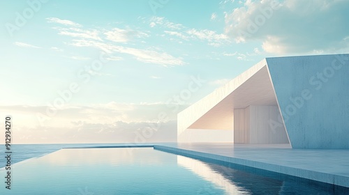 Minimalist roof design of a modern building with a clear horizon