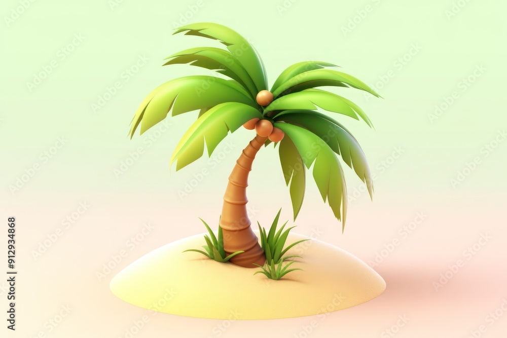 Obraz premium 3D Rendered Cartoon Palm Tree on a Sandy Island