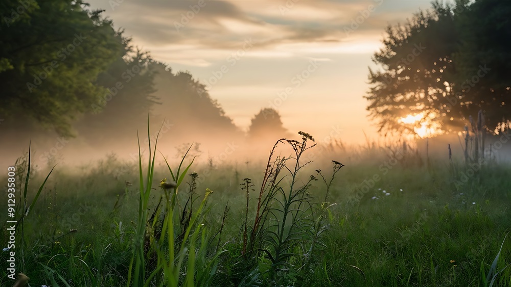 Colorful spring sunrise on meadow Colorful spring sunrise on meadow