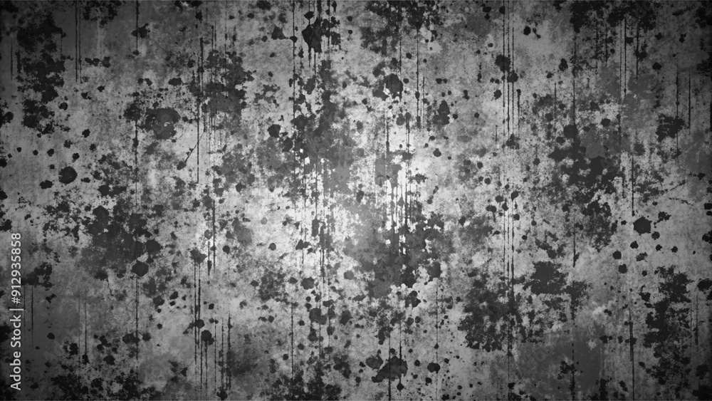 Fototapeta premium Grunge background black and white. Texture of cracks, scratches, scuffs, dust, dirt. Dark monochrome surface. Old vintage vector pattern 