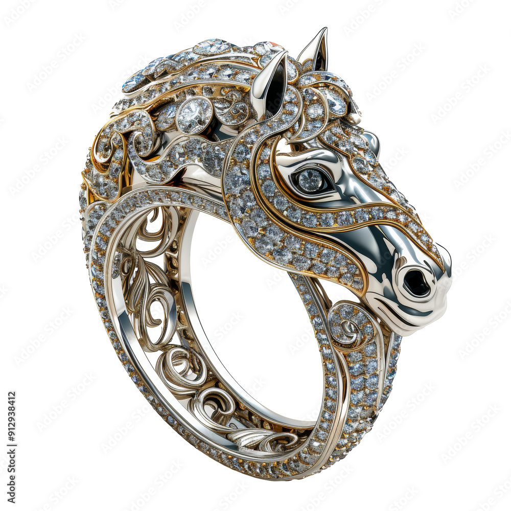 Obraz premium Diamond Ring with Horse Head Isolated on Transparent or White Background, PNG