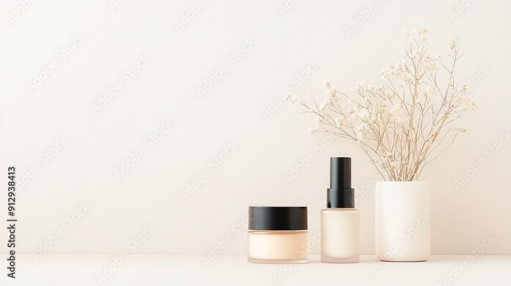 Eye level angle, perfectly balanced beauty flat lay with professional setup Eye level angle, perfectly balanced beauty flat lay with professional setup