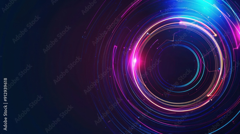 Abstract futuristic background with colorful light lines in circular motion on dark blue background, illustration Abstract futuristic background with colorful light lines in circular motion on dark blue background, illustration