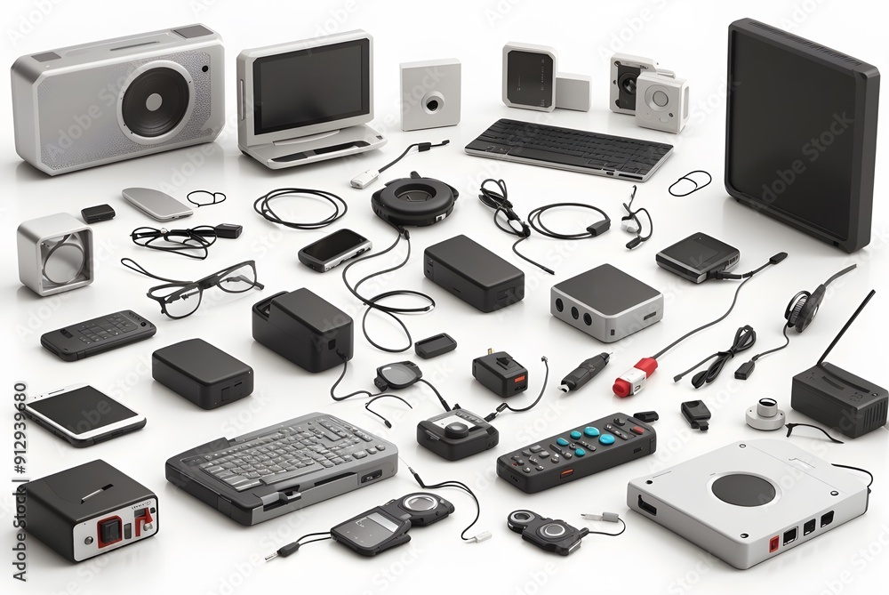 Electronic waste, gadgets for daily use and broken on white background
Electronic waste, gadgets for daily use and broken on white background