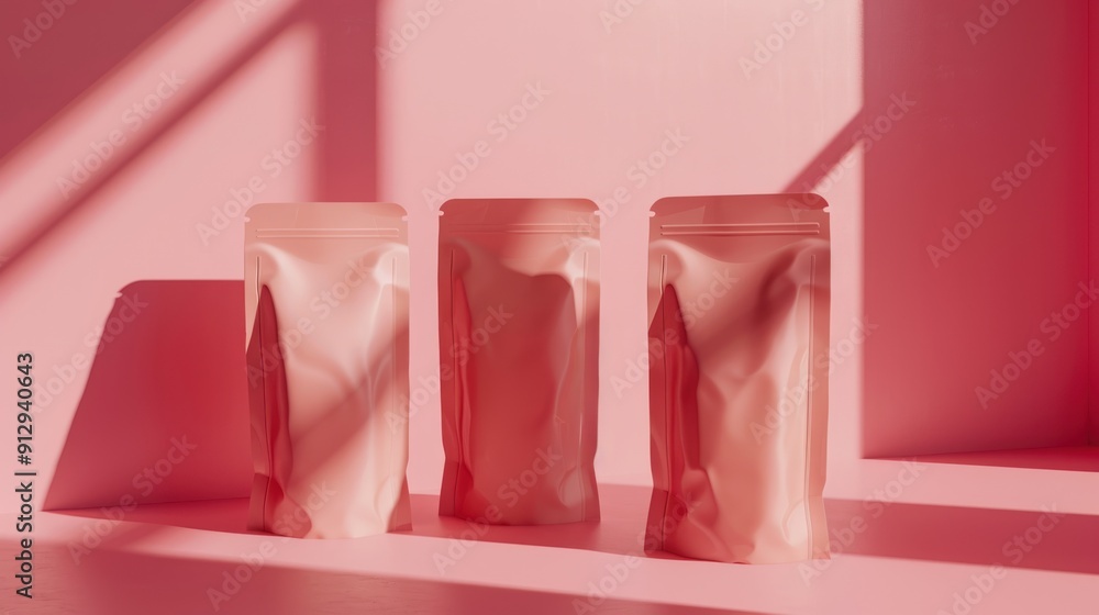 Pink Pouches Mockup with Sunlight. Pink Pouches Mockup with Sunlight.