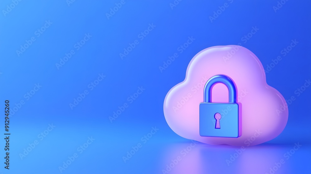 3D render of a pink cloud with a blue padlock on a blue background, illustrating cloud security and data protection concept. 3D render of a pink cloud with a blue padlock on a blue background, illustrating cloud security and data protection concept.