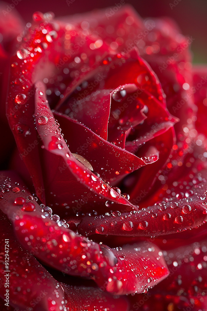 Close-up of a red rose with water droplets, highlighting the beauty and freshness of the flower. Close-up of a red rose with water droplets, highlighting the beauty and freshness of the flower.