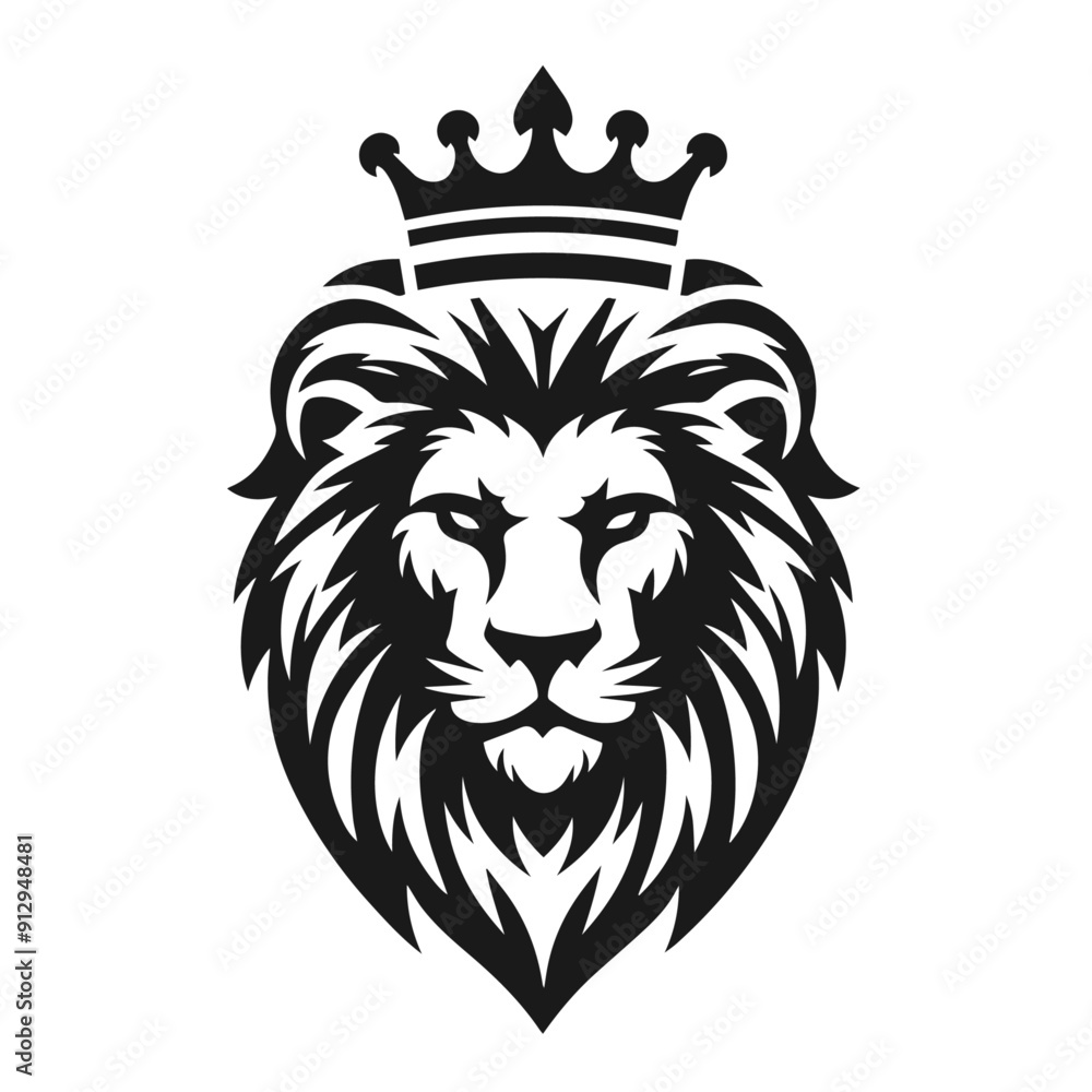 Black and white vector silhouette of a Lion face isolated on white background Black and white vector silhouette of a Lion face isolated on white background