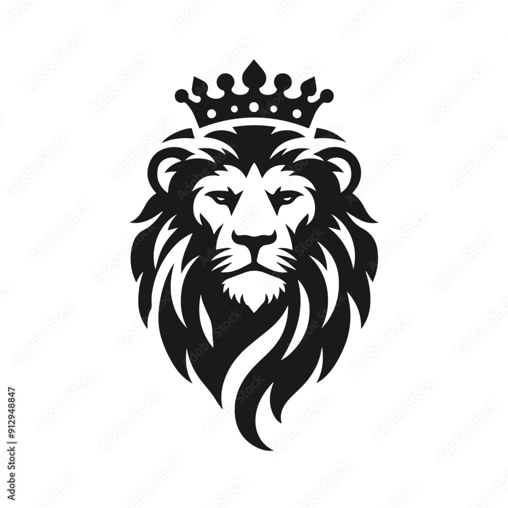 Black and white vector silhouette of a Lion face isolated on white background Black and white vector silhouette of a Lion face isolated on white background