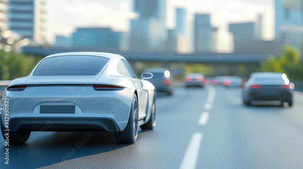 Naklejka premium Autonomous vehicles on smart highways, depicting the future of transportation.
