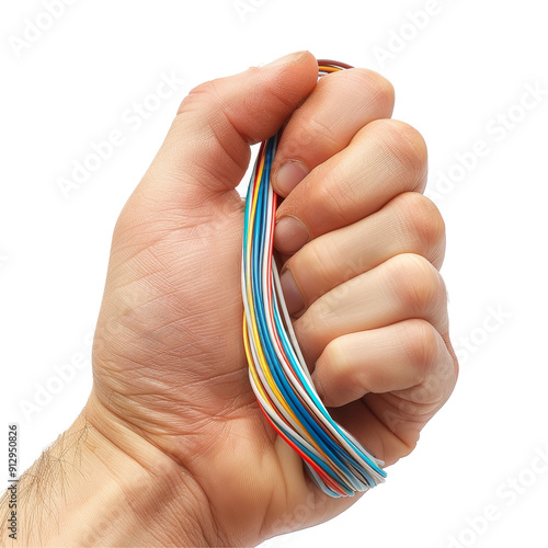 Three-Core Wire in a Hand Isolated on Transparent or White Background, PNG photo