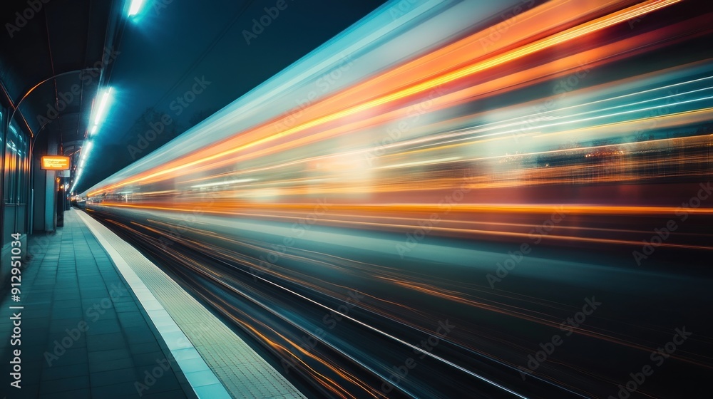 Long exposure cinematic object of light trails from a train window, capturing the motion blur and creating an abstract background with blurred light streaks. Long exposure cinematic object of light trails from a train window, capturing the motion blur and creating an abstract background with blurred light streaks.
