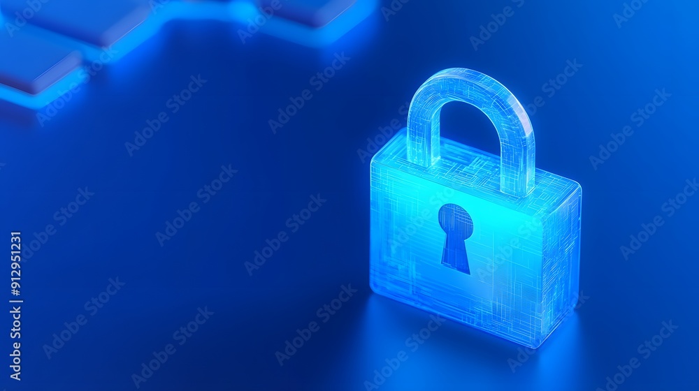 A glowing blue transparent padlock symbolizing digital security and cybersecurity, highlighting safety in the digital world. A glowing blue transparent padlock symbolizing digital security and cybersecurity, highlighting safety in the digital world.